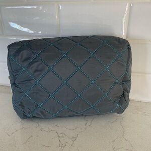 Cosmetic Bag Quilted Gray Color With Blue Stitching NWOT